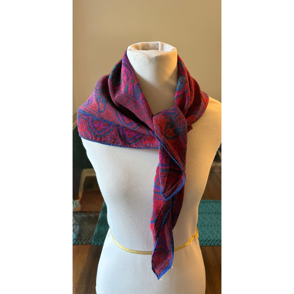 Liz Claiborne Accessories Silk Scarf Red Fuchsia Paisley Square 29in Vintage